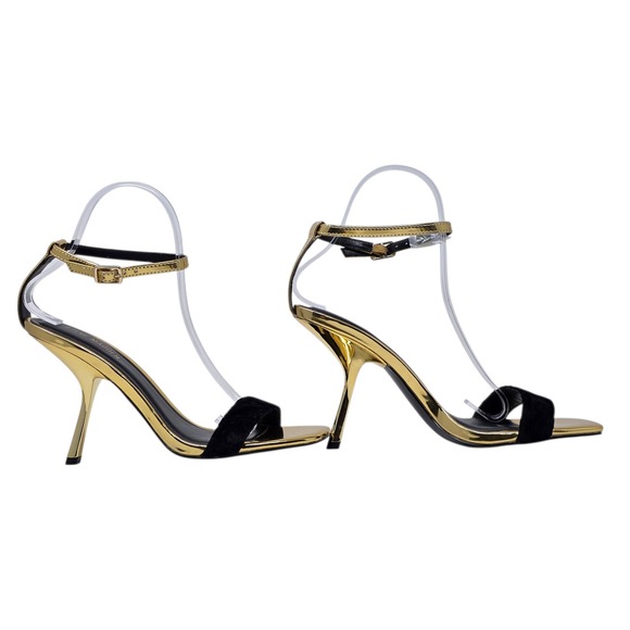 Steve Madden Women Gold Black Metallic Stiletto Ankle Strap Heel 8M Evening Glam - Picture 3 of 11